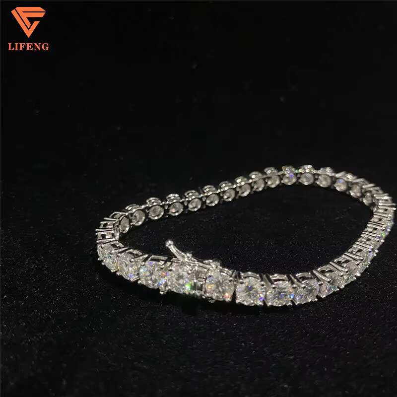 Hip Hop Jewelry Bracelet 925 Sterling Silver 5mm Round Ice Out Diamond Necklace Moissanite Tennis Bracelet for Men and Women
