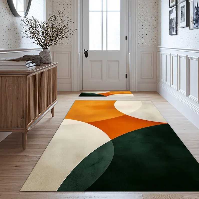 Shades Green Orange Modern Boho Dorm Decor Modern Art Contemporary Living Room Decor Orange Details Rug Y251110