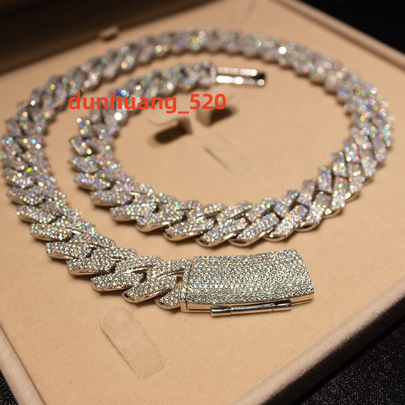 Iced Out Hip Hop 15mm 3 Rows Miami Cuban Link Vvs Moissanite Prong Setting Cuban Link Chain