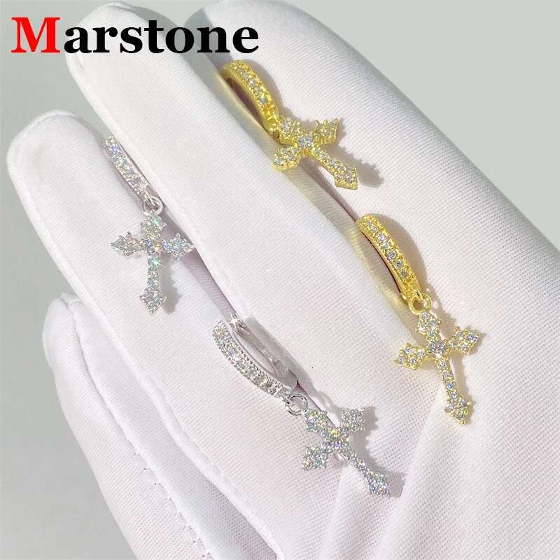 All Moissanite Hiphop Cross Hoop Screw Womens Stud Earrings Original S925 Sterling Silver New Fashion Earrings for Women Men