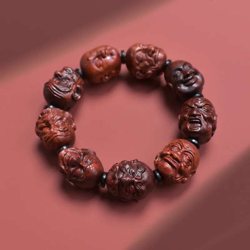 Natural Indian Small Leaf Rosewood Carving Woven Bracelet Holding Buddha Beads String Men and Women Plate Retro