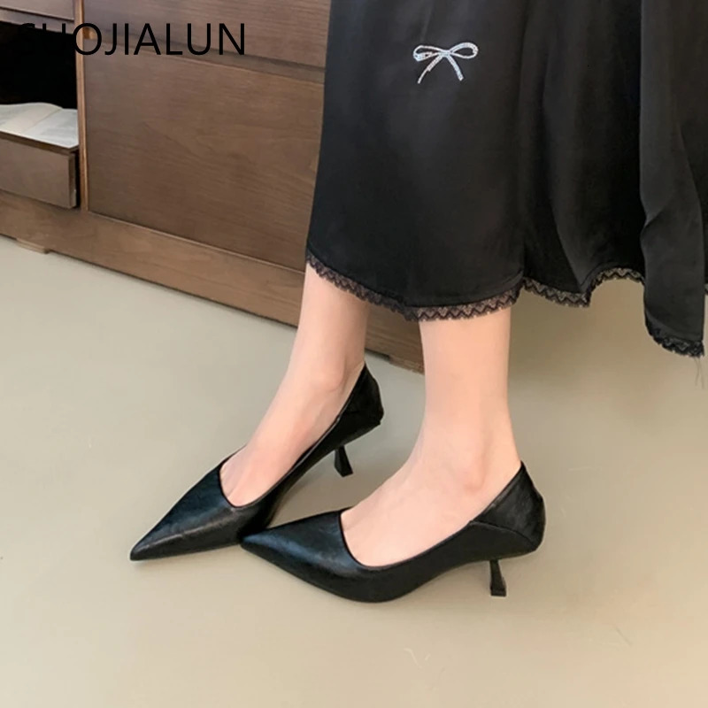 SUOJIALUN Women Pumps Shoes Fashion Pointed Toe Shallow Slip On Dress Single Shoes Ladies Thin High Heel Dress Pumps 251106