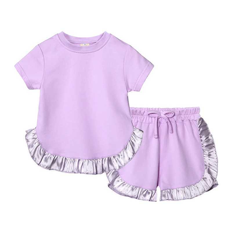 2025 Summer Gils Fashion Set Childrens Solid Short Sleeve Clothing Set Childrens Leisure Set Baby Cute ClothingXJ250410