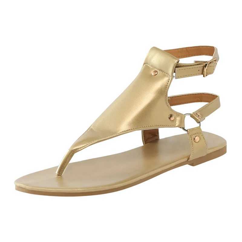 Summer womens sandals flat slippers Pu leather flip cover buckle womens shoes Roman Fi womens sandals Zapatos MUJIXJ250410