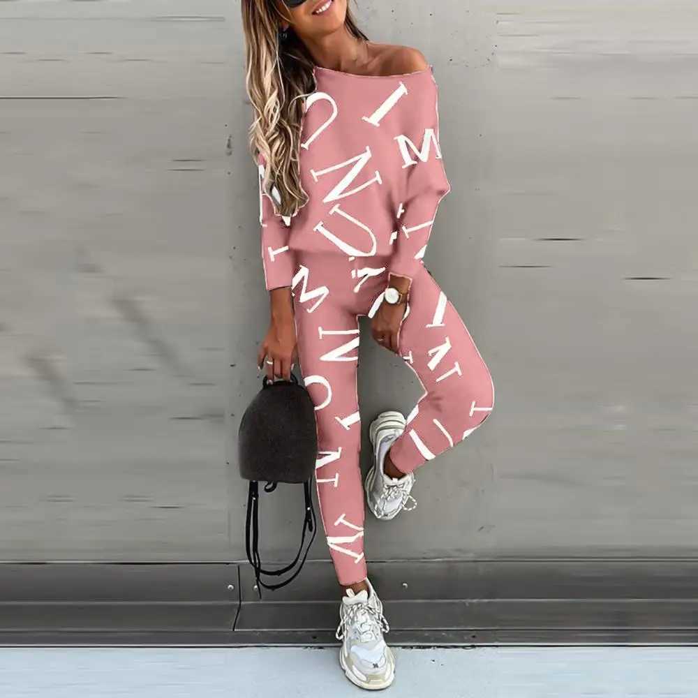 Casual sportswear two-piece set shoulder set womens spring letter set sportswear skin friendlyW250411