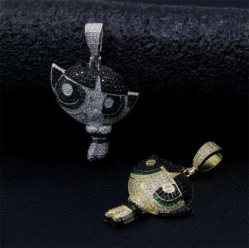 Fine Jewelry Cute Necklace Pendant Anime Characters Jewelry Gold Zircon Iced Out Hip Hop Pendants