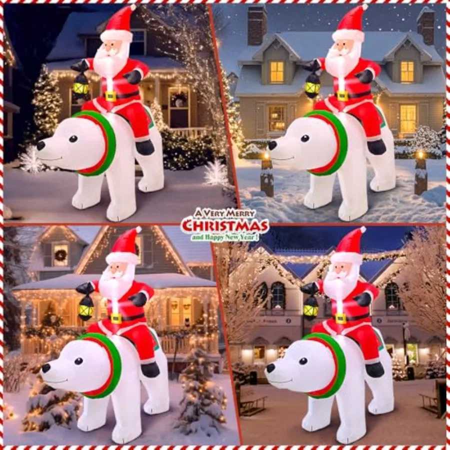 Christmas 6FT Christmas Inflatable Santa Claus with Polar Bear Buildin LED Lights Blow up Xmas Inflatables Decoration for Yard Garden Law Y251111