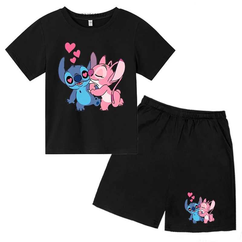 Childrens round neck T-shirt+shorts set anime printing stitching set 2-12-year-old boys and girls T-shirt casual summer short sleevedXJ250410