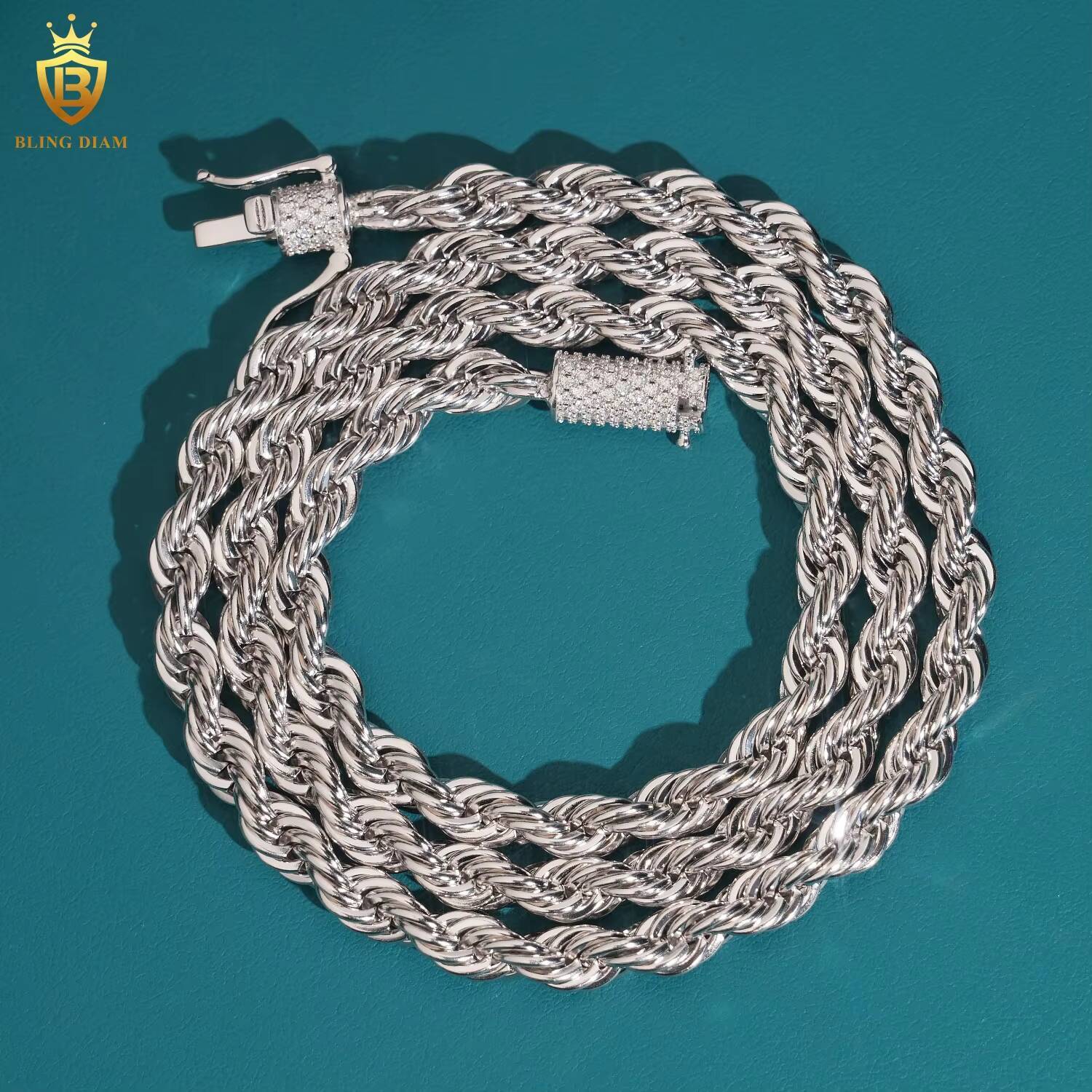 Hot Sale Moissanite Hip Hop Jewelry 6MM VVS Moissanite Rope Chain S925 Silver Stainless Steel Chain Men