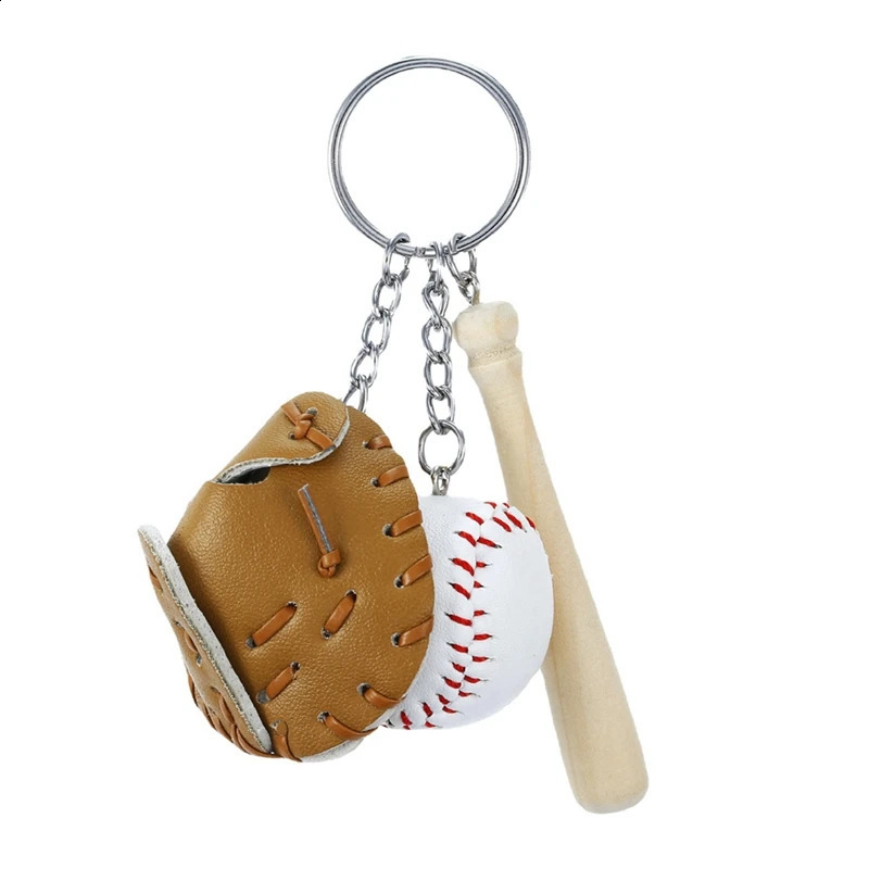 4 baseball bat keychains wooden baseball bat gloves mini keychain accessories sports keychain metalPU boy and girl pendant 250409