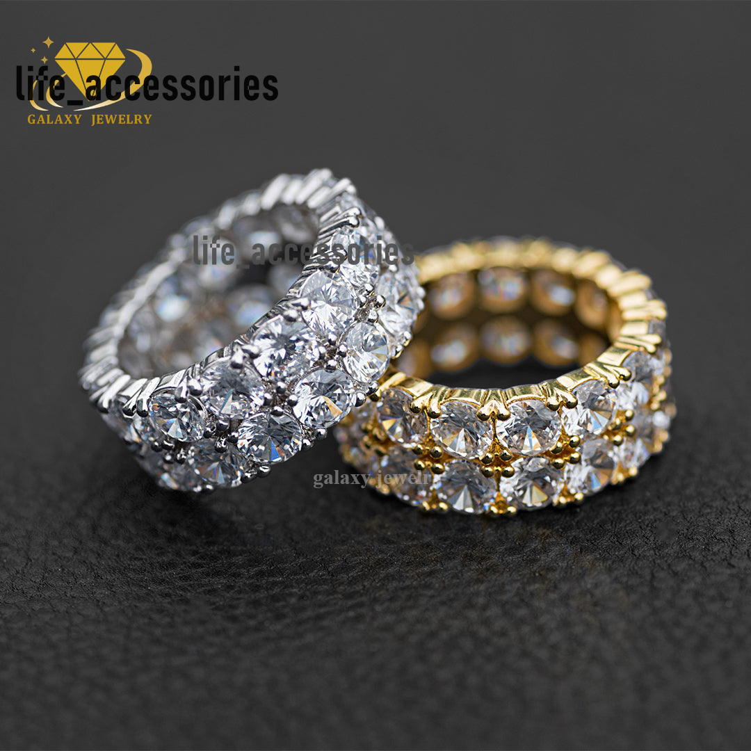 Moissanite Tennis Eternity Ring 925 Sterling Silver Gold Plated Wedding Men Engagement Rings Jewelry for Women