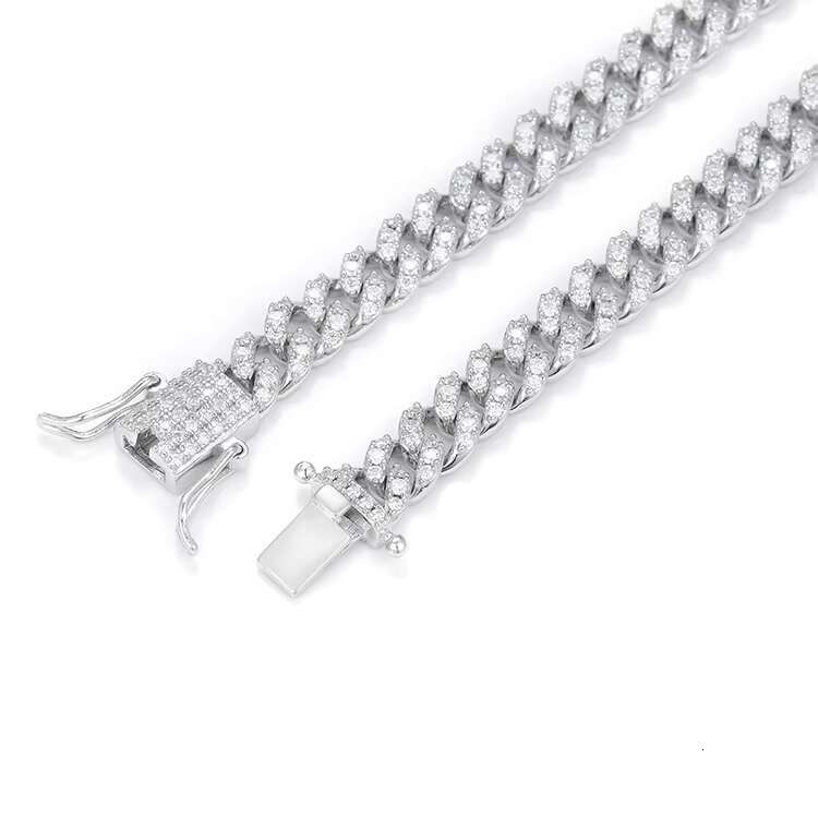 Fashion Single Row 6mm 10mm GRA Moissanite Chain 925 Solid Silver Hip Hop Necklace Rapper Cuban Link Chain