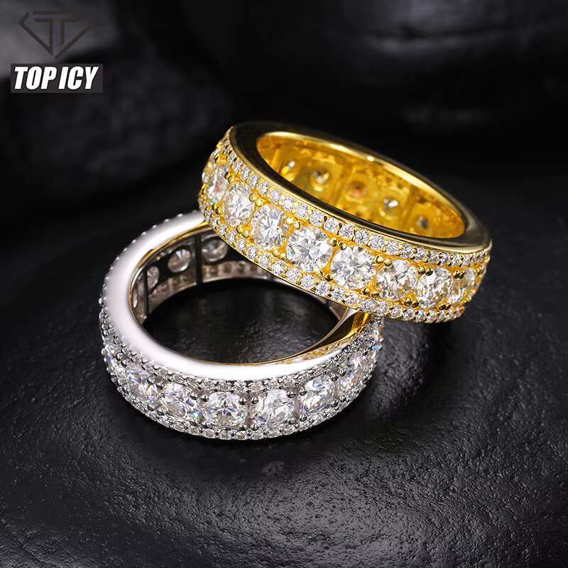 Top Icy Fine Jewelry Wedding Engagement Ring 925 Sterling Silver VVS D Color Moissanite Diamond Men 18K Gold Eternity Band Rings