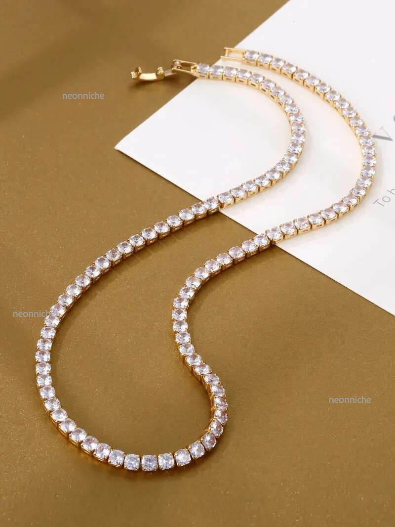 Pendant Trendy 4mm Lab Dia Necklace White Gold Filled Party Wedding Necklaces For Women Bridal Tennis Chocker Jewelry Gift 230918