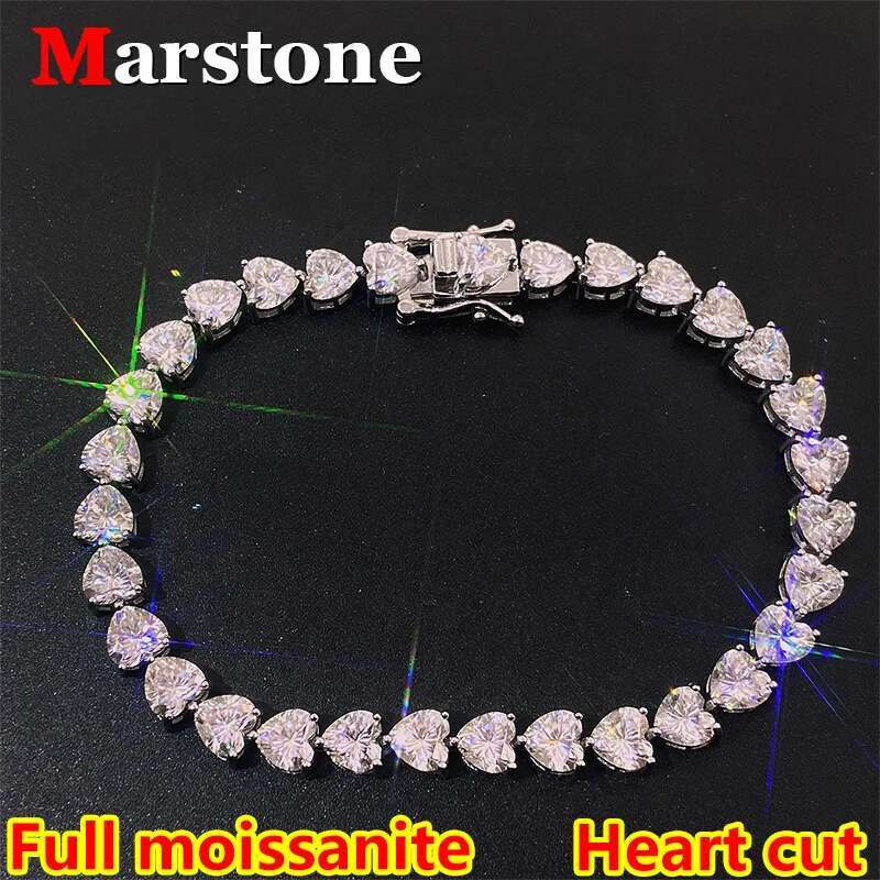 Heart Cut Moissanite Tennis Chain Hiphop 4-5mm D Color VVS1 Women 925 Sterling Silver Moissanite Bracelet for Women Men Couple