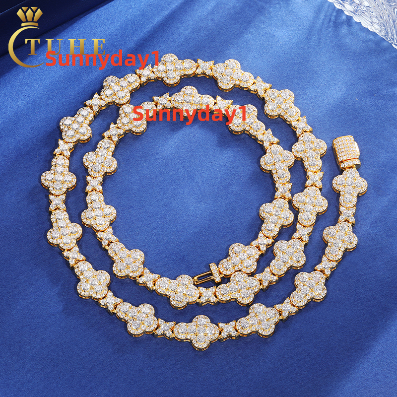 Iced Out 10mm 925 Sterling Silver Moissanite Cross Link Chain GRA Certificated Pass Diamond Tester Necklace