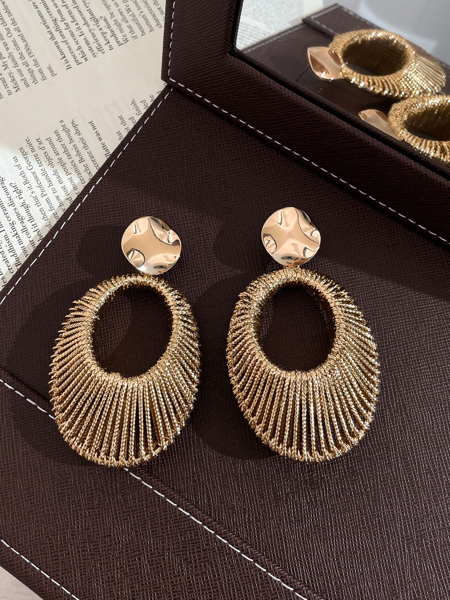 Silver Needle Velvet Woven Hollow Oval Pendant European and American Style Unique Niche Design Earrings for Women - view 6