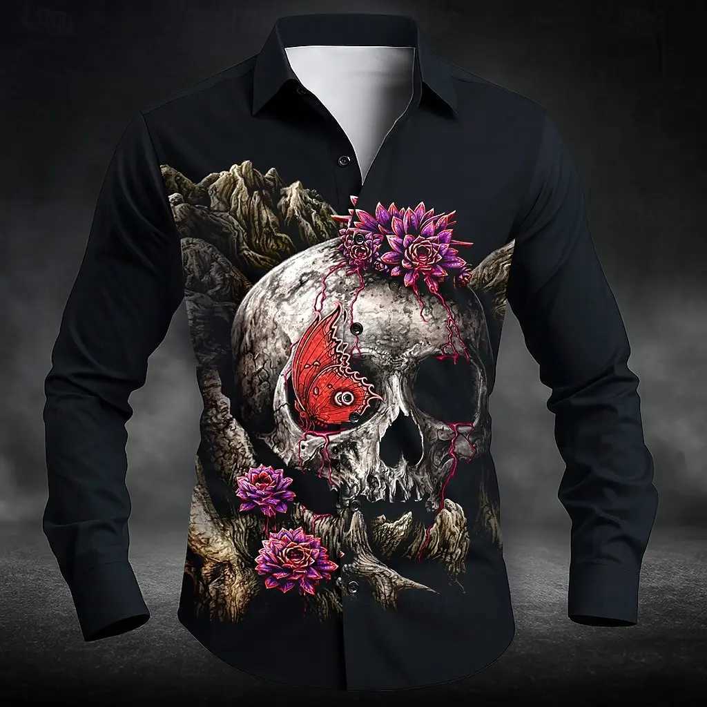 Mens Floral Print Rose Flowers Shirt Button Up Shirt Long Sleeve Dark Gothic Style Streetwear Summer 3D Print Collared Shirts K251110