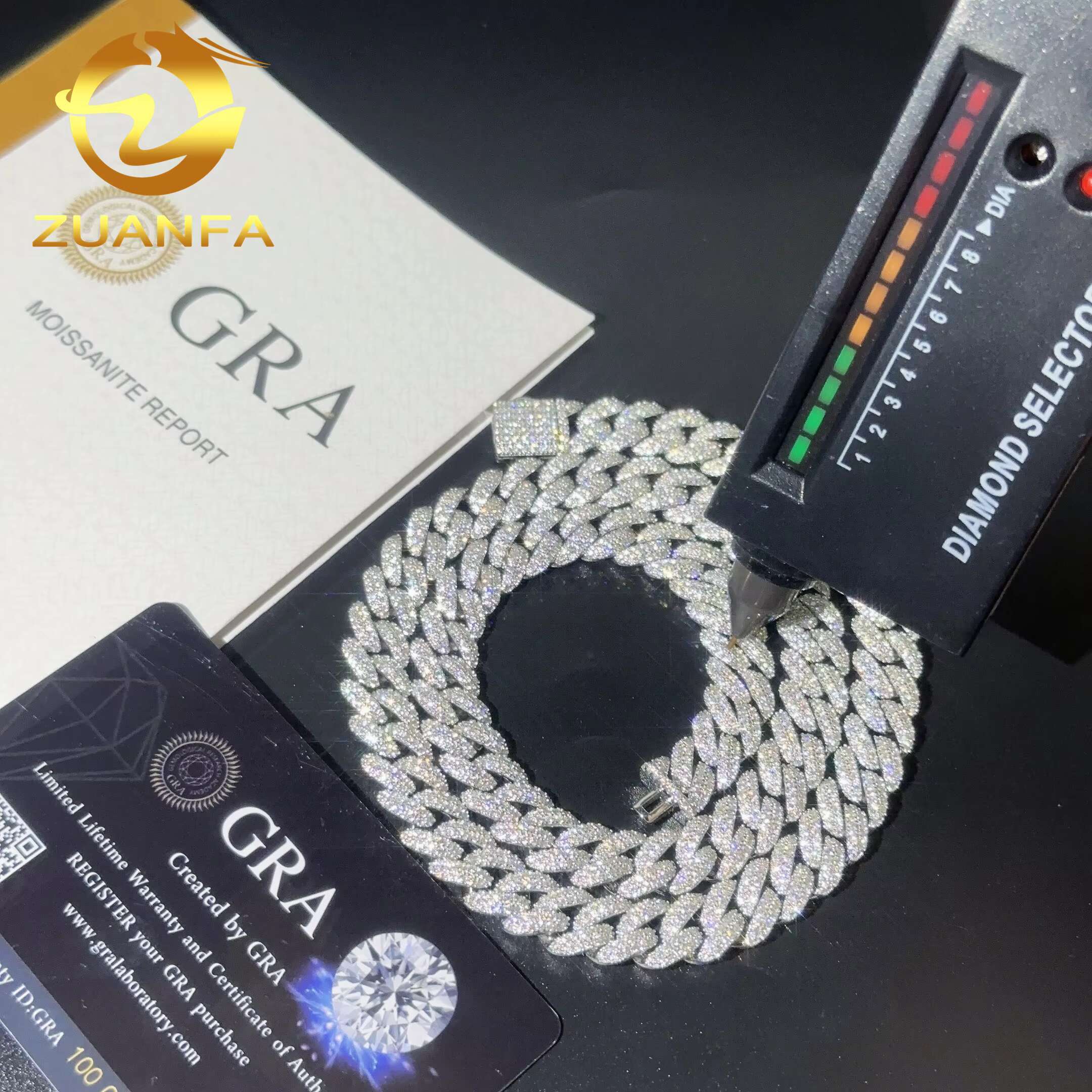 New 10mm Classic Moissanite Cuban Chain Instock Iced Out Hip Hop Jewelry 92.5% Silver Pass Diamond Test Miami Cuban Chain