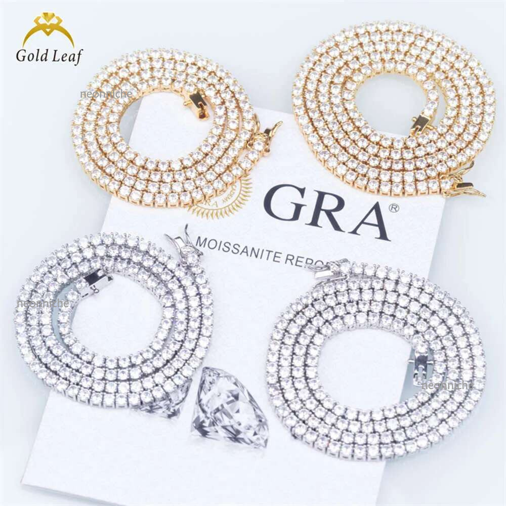 Goldleaf Custom Hiphop Chain Men 3-5mm GRA Certified VVS Dia Sterg Sier Moissanite Tennis Necklace