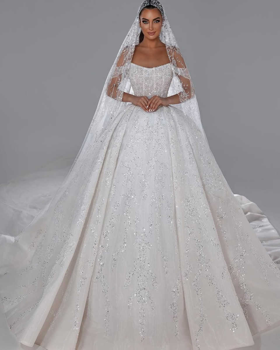 Elegant Ball Gown Wedding Dress Off Shoulder Sleeveless Bridal Gowns Sequins Lace Sweep Train Dresses Custom Made vestidos de novia
