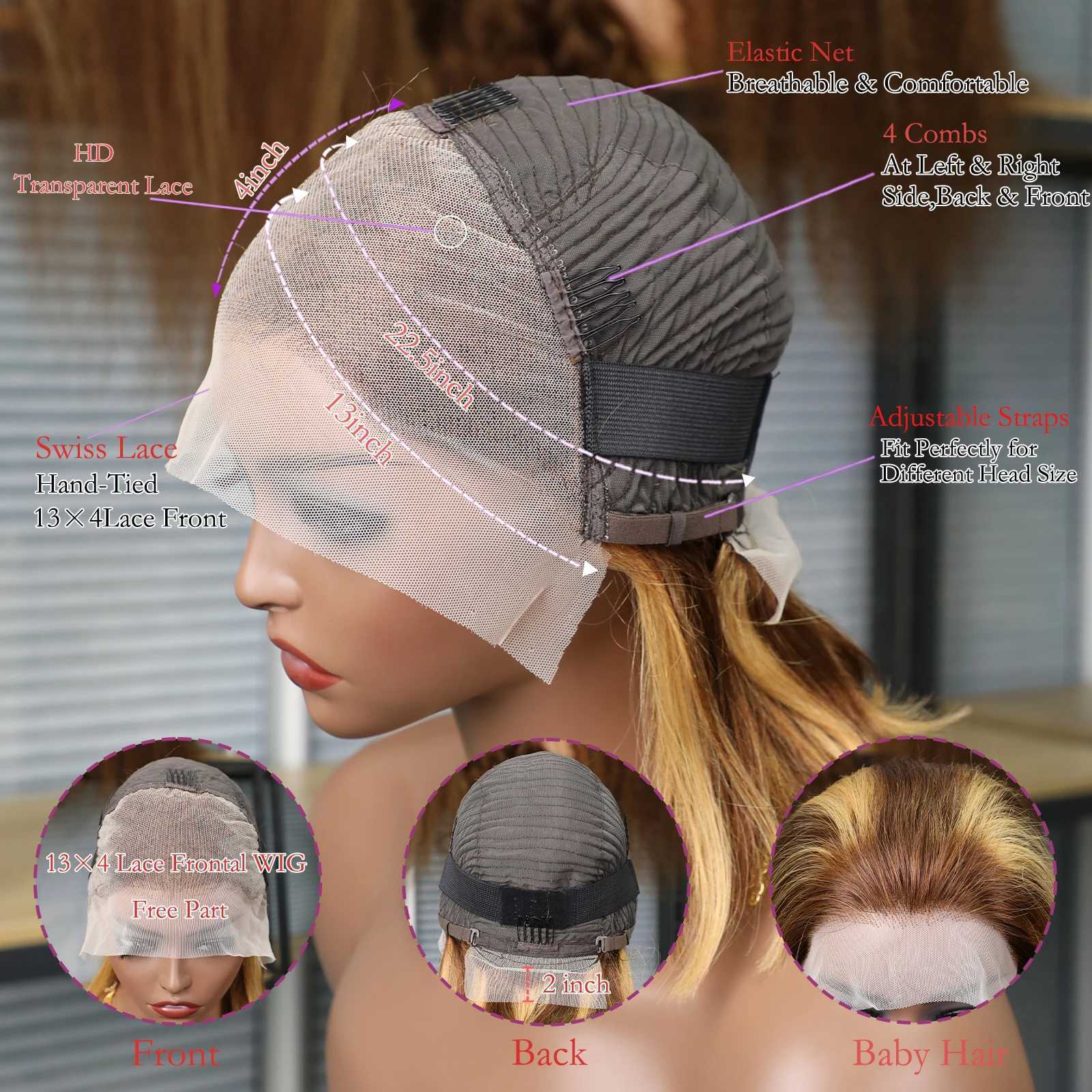 13x4 Transparent Lace Front Bob Wig Human Hair Ombre Honey Blonde 13x4 Wigs 10-16inch 4/27 Colored Transparent Frontal Lace WigT251111