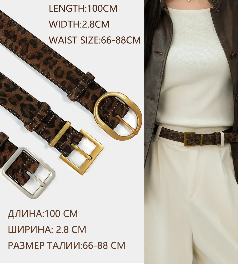 Leopard Print Womens Belt Vintage Chic Suede Leather Belts with Metal BuckleFashion Y2K Belt for Dress Skirt and Jeans 251110