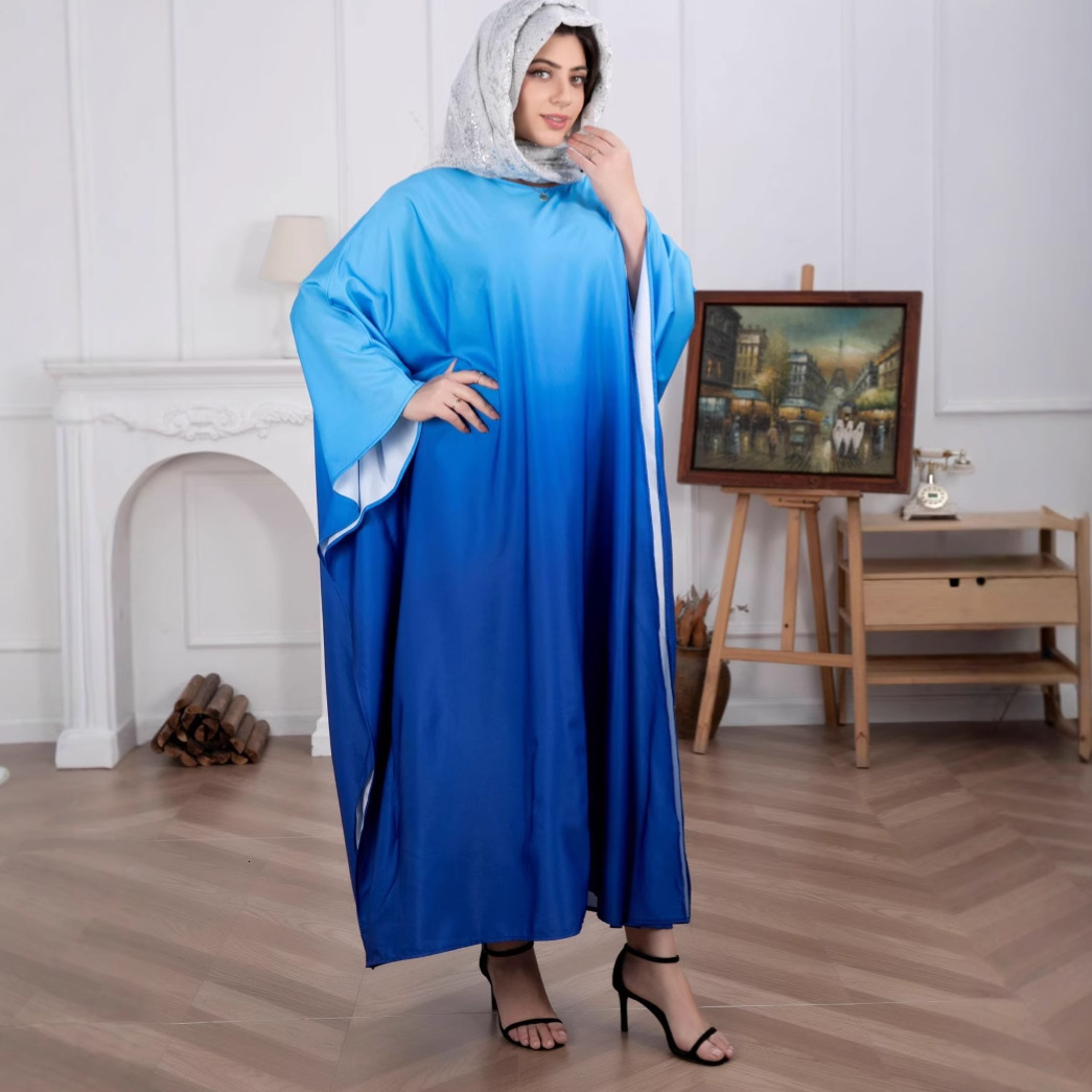 Large size women's Muslim dress, modern fashion, soft light satin, bat robe