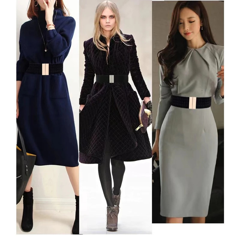Fashion Women Elastic Band Wide Belts Simple Down Coat Waist Belt Female Buckle Black Strap Dress Decoration Accessories Ladies 251031
