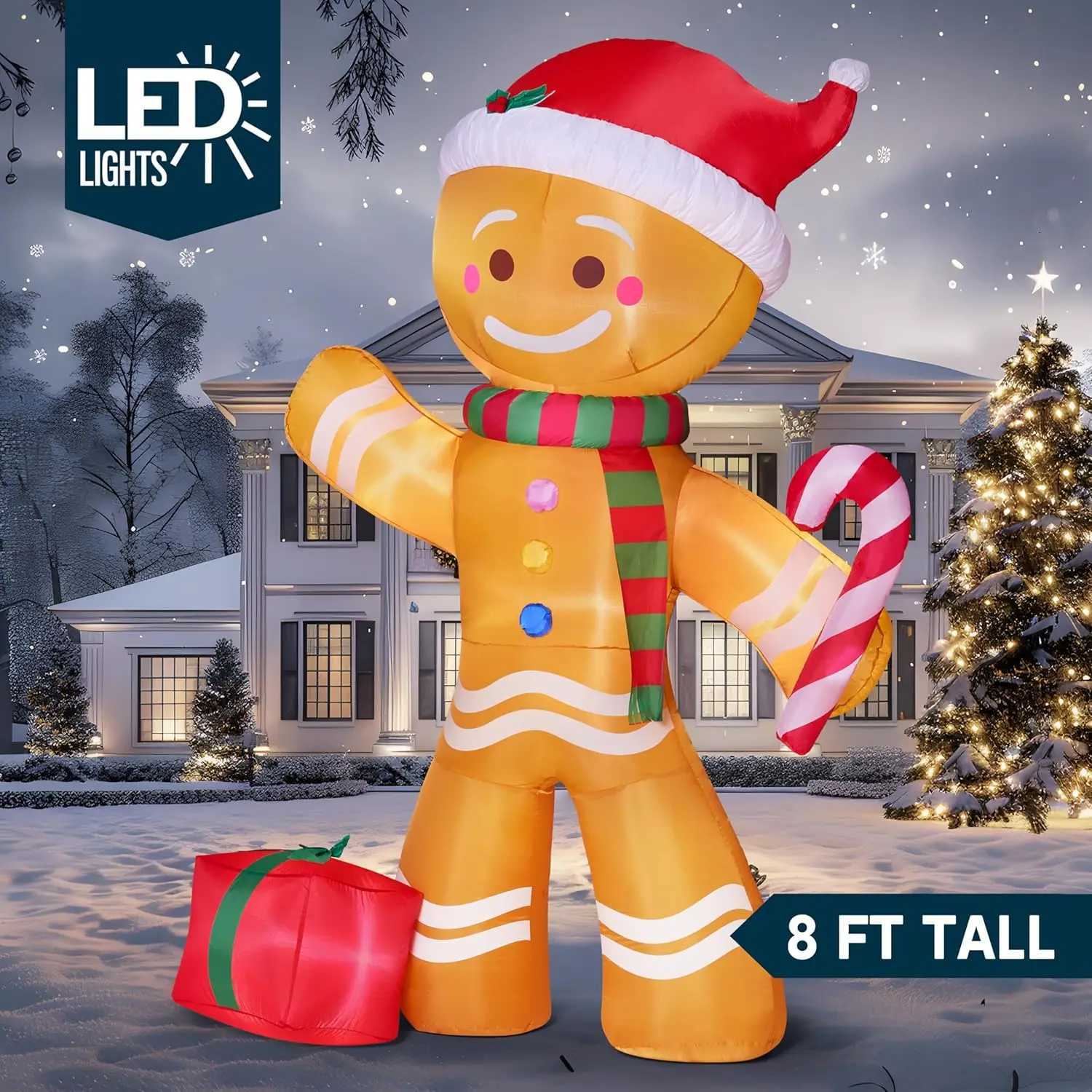 Christmas JOYFY 8 FT Christmas Inflatable Gingerbread Man with Candy Cane with Build-in LEDs for Xams Party Outdoor Dcor Y251111