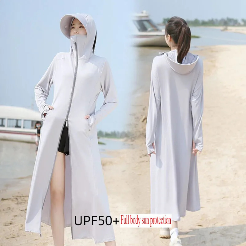 Xpqbb Summer Sunscreen Long Coat Women Breathable Anti-UV Outdoor Sun Protection Clothing Casual Simple Solid Ice Silk Outwaer 250411