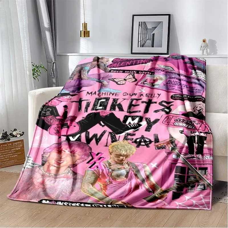 BlanketMachine Gun Kelly Poster Printed Flannel Warm Blanket Rapper Music Art Blankets Bedroom Sofa Bed Travel Picnic Blanket Fan Gift C251111