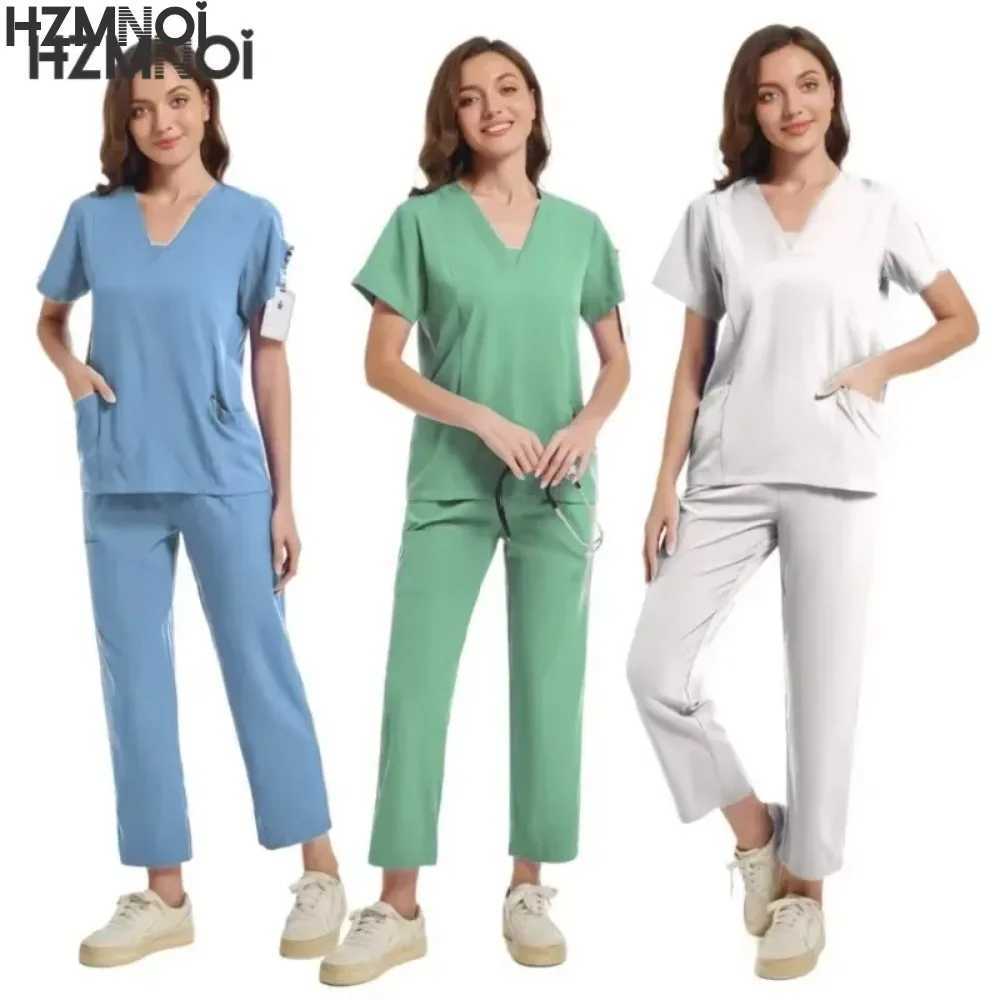 New Scrubs Medical Uniforms Women Nurse Uniform Thin Breathable Medical Scrub Tops Elastic Scrubs Pants Doctor Workwear Overalls X250410