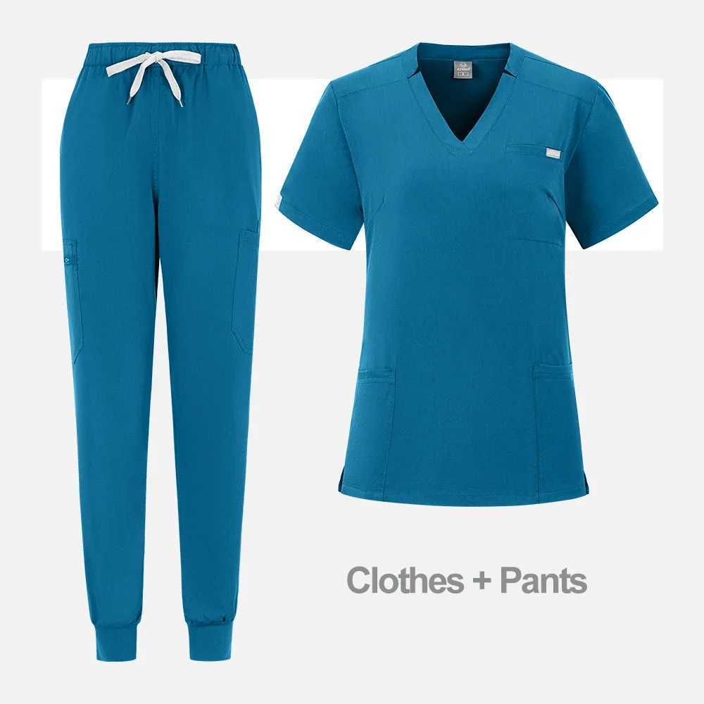 Scrubs Medical Uniforms Lab Set Female Dental Clinic Doctor Overalls Hospital V-neck Tops Jogger Pant Pharmacy Clothes X250410