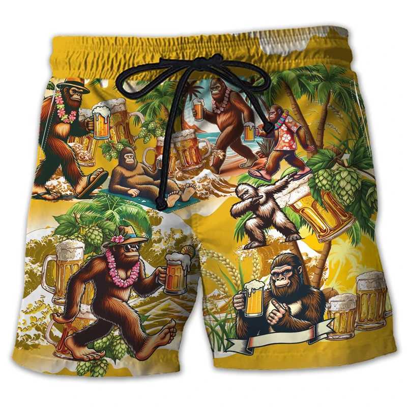 Fashionable Bigfoot Shape Beach Shorts for Mens Summer Trend Loose Vacation 3D Printed Childrens Shorts Casual Oversized Swimming PantsW250410