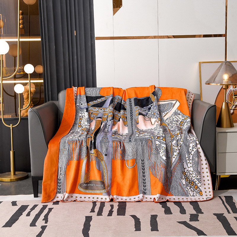 High end fox fur blanket, thickened double-layer composite heavy-duty blanket, spandex digital printed European and American light luxury blanket ddmy