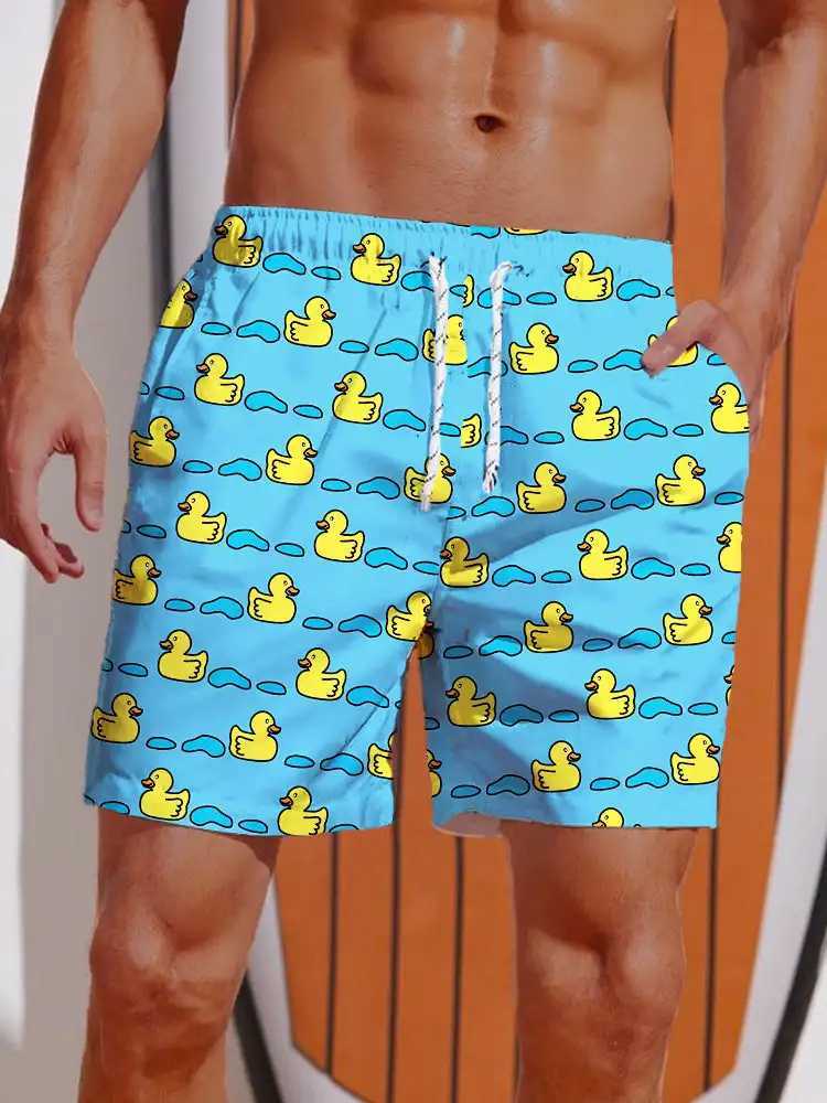 Hawaiian Yellow Duck Mens Printed Shorts Mens Swimming Shorts Elastic Waist 3D Printed Gradient Breathable Short Wear PolyesterW250410