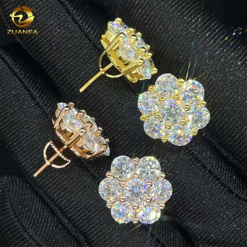 Hot Sale Dropshipping Fashion Jewelry Earrings 18K Gold Plated 925 Silver VVS-Fl GRA Iced Out Screw Back Moissanite Stud Earring