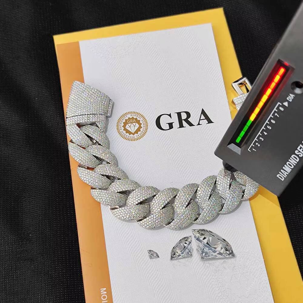 NUOYA 24mm VVS Moissanite Cuban Link Chain Necklace Fine Jewelry 925 Sterling Silver Fully Ice Out Cuban Link Chain for Women