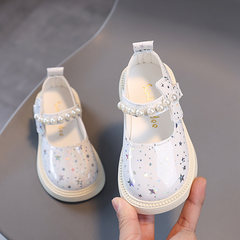 Girls Shoes Spring Toddler Kids Fashion Princess Party Shoes Kidszworld Children Casual Patent Leather Pearls Star Flats Soft Sole Size 21 - 30 K0210