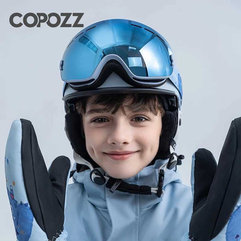 COPOZZ 4-15 years old Kids Ski Goggles Anti-fog Children Snowboard Goggles Double UV400 Skiing Mask Glasses with Cartoon Straps K251110