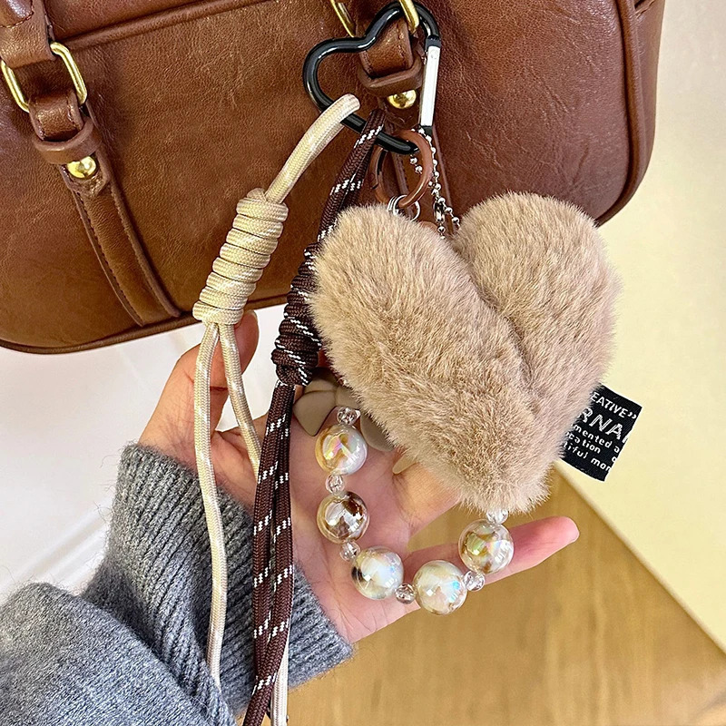 Heart Shaped Leather Plush Silicone Cord Chain Key Pendants Women Charm Bag Pendant Couple Key Ring Kid Toy Gift Key Jewelry 251110