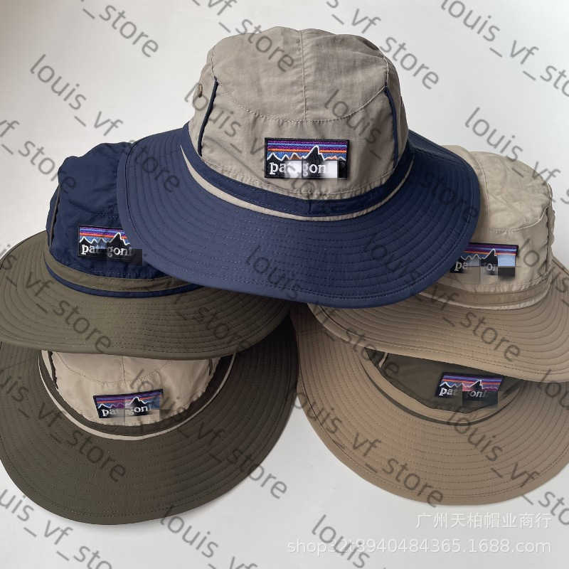 Color Blocked Trendy Fisherman Hat for Men Mountain Climbing and Fishing Quick Drying Drawstring Sun Shading Embroidery H250411