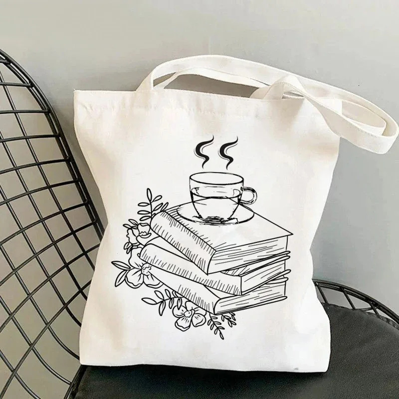 Book Lover Floral Canvas Tote Bag Cute Large Capacity Shoulder for Reading Enthusiasts Perfect Commute School 251110