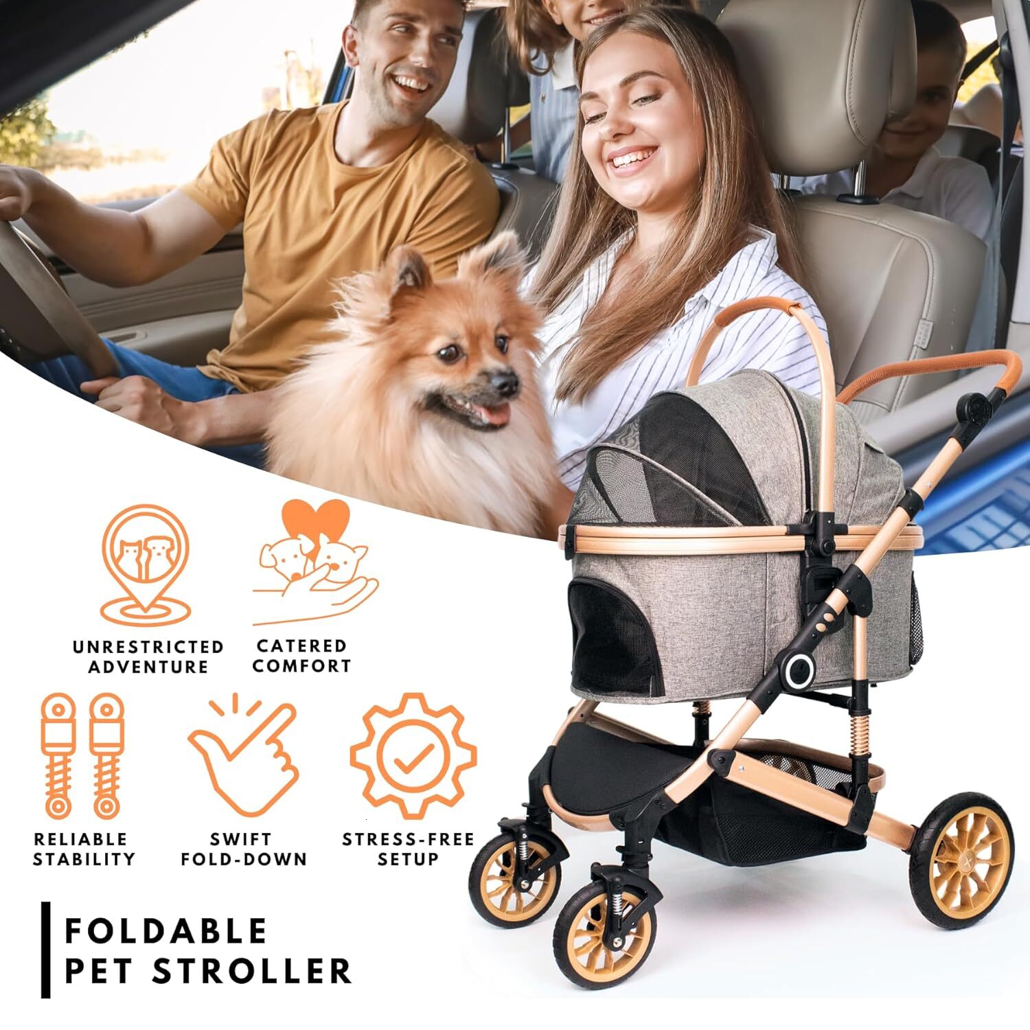pet stroller with 4 wheels foldable pet travel harness suitable for small mediumsized dogs and cats detachable portable pet bag storage basket car sea