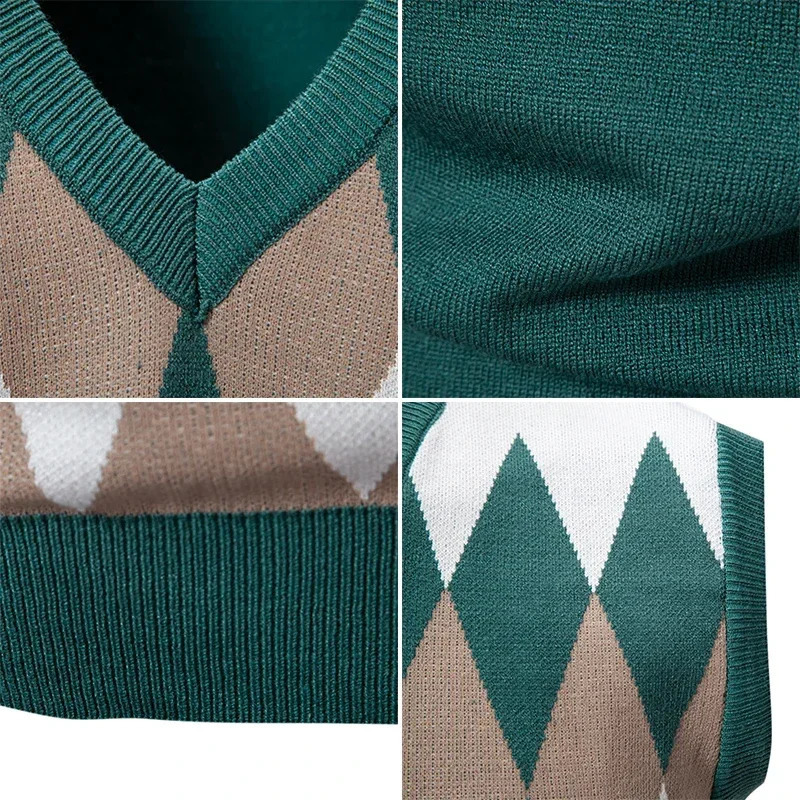 Knitted Thread Mens Fashion Embroidery Color Matching V-neck Sleeveless Sweater Casual Lining Vest Mens Top 250409