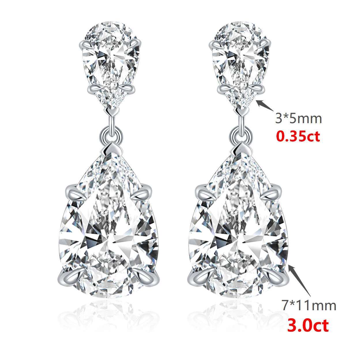 6CT Full Moissanite Diamond Pear Dropwater Luxury Earrings S925 Sterling Silver 18K Gold Plated Stud Earrings for Women