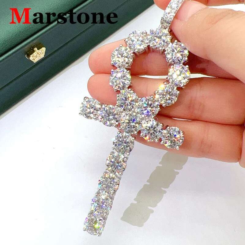 8MM Full Moissanite Diamond D Color Cross Pendant S925 Sterling Sliver White Gold Moissanite Pendant for Women Men