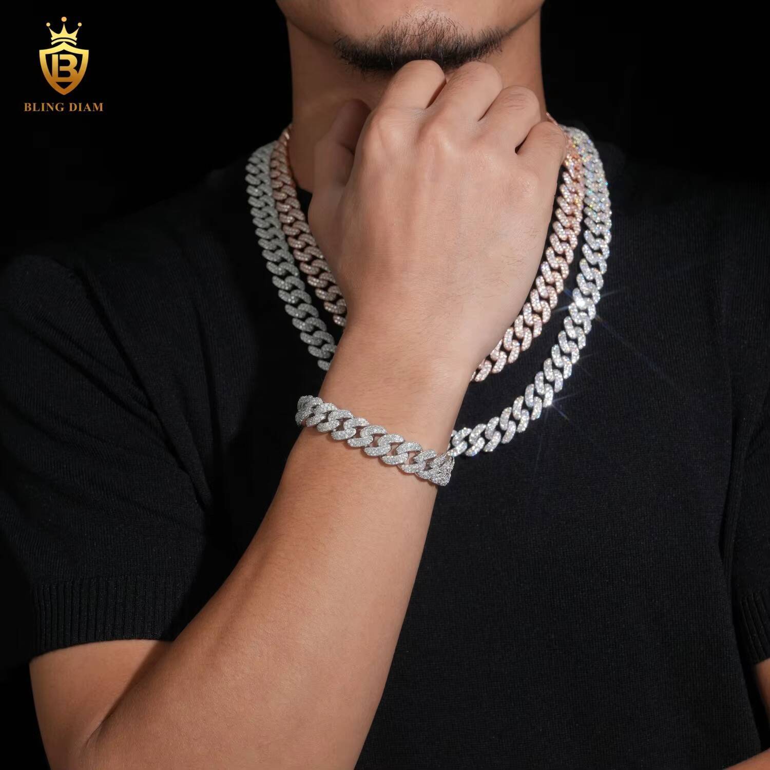 Hip Hop Iced Out Cuban Link Chain VVS Miossanite Diamond 13mm Sterling Silver 925 Miami Cuban Link Chain Necklace