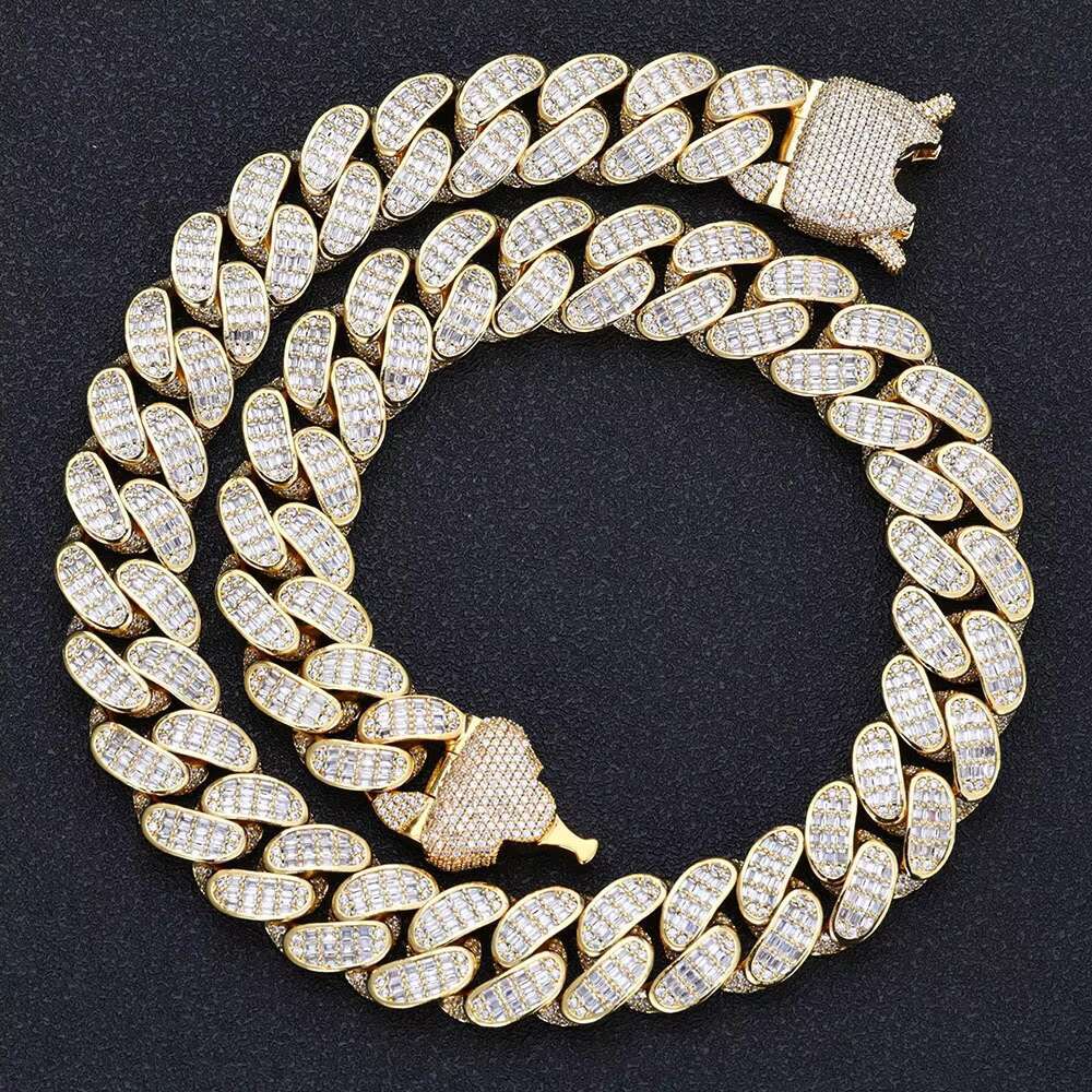 Linyin Custom Wholesale 925 Sterling Silver Jewelry 18mm Tri-row T-square Moissanite Cuban Chain
